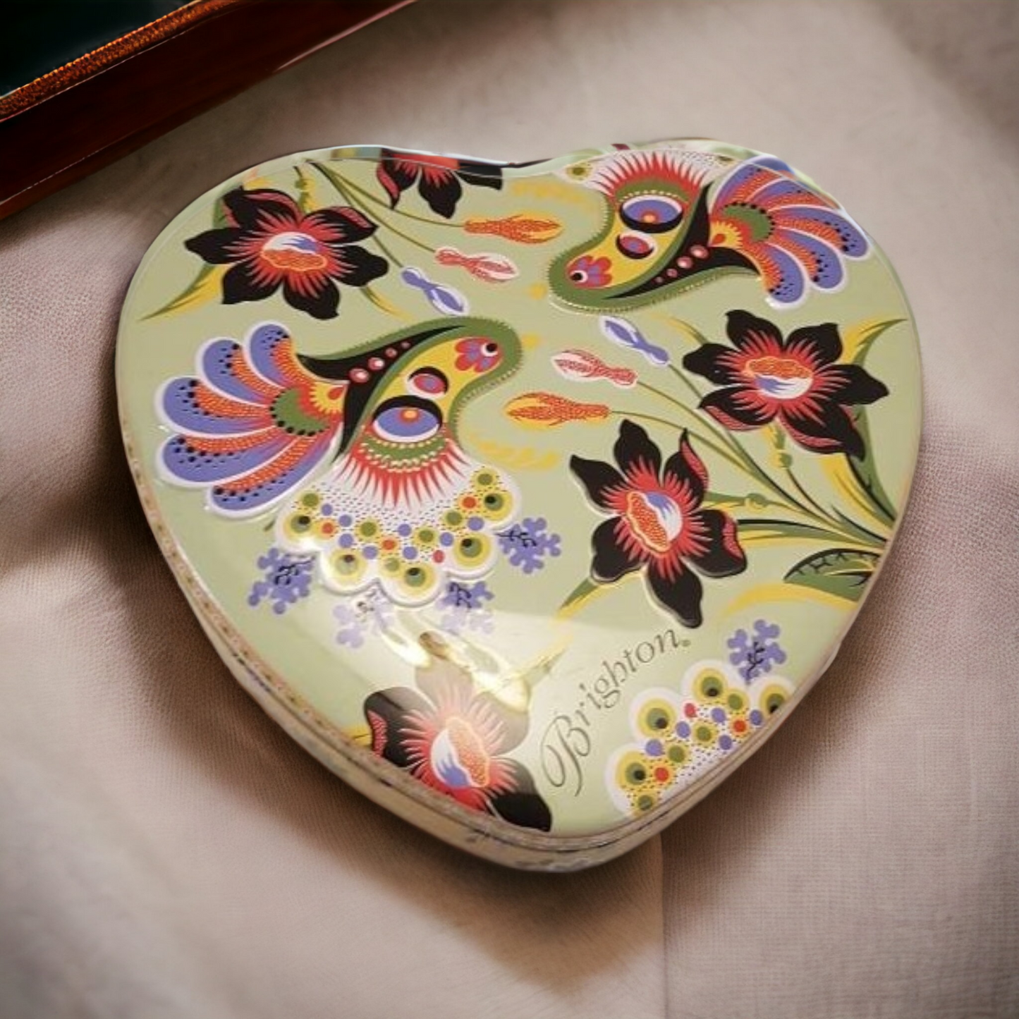 Brighton Tin Floral Design Heart Shaped Trinket Jewelry Gift Boxes