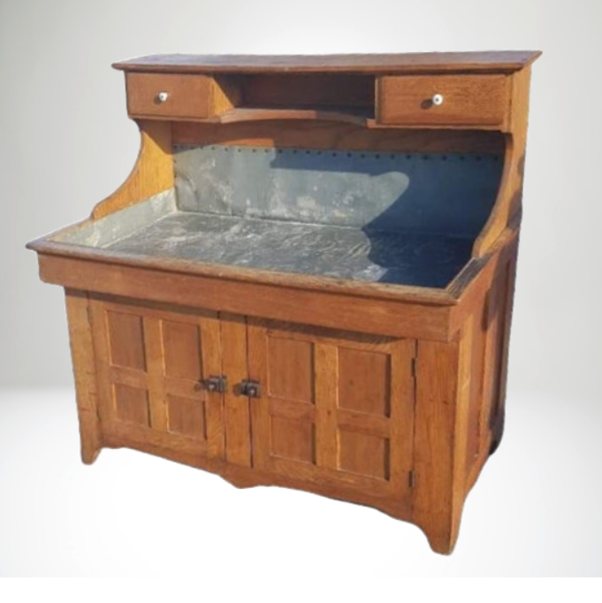 Primitive Dry Sink With Rare Upper Drawers And Shelf