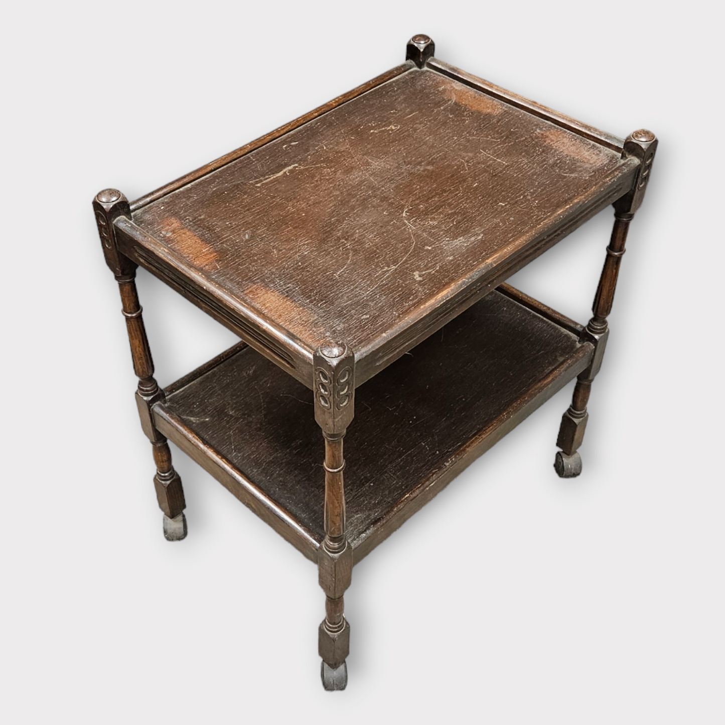 Antique wooden rolling serving table