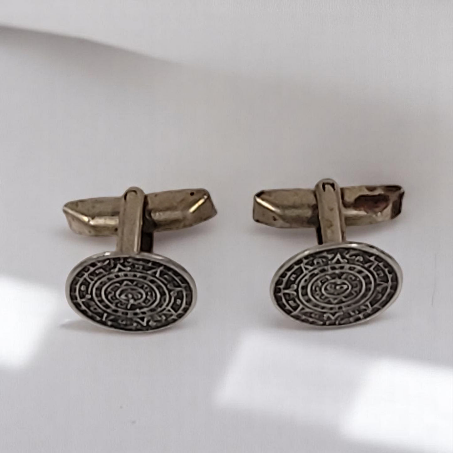 Vintage 925 Sterling Silver Aztec Coin Cuff Links