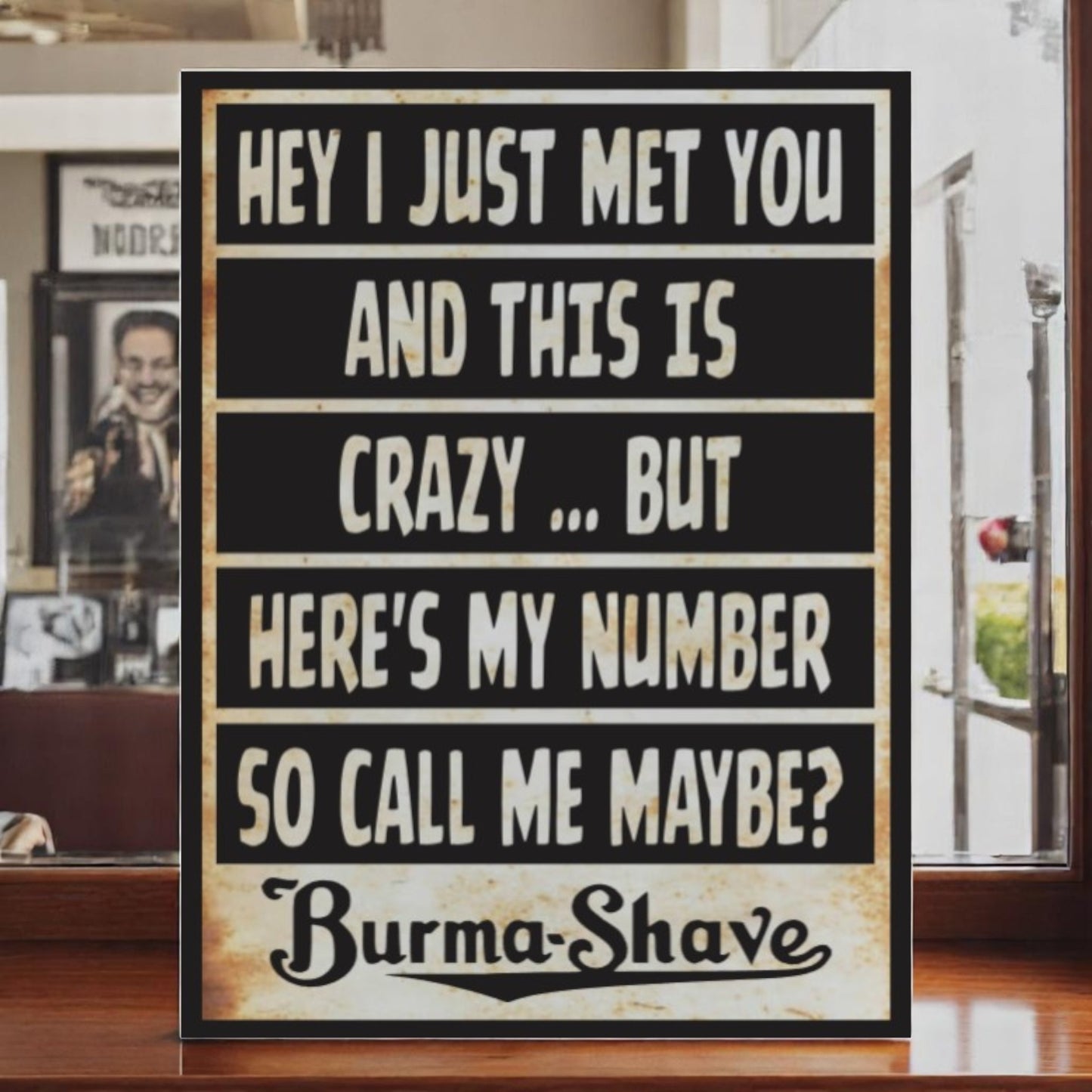 Vintage Burma Shave aluminum sign with retro slogan