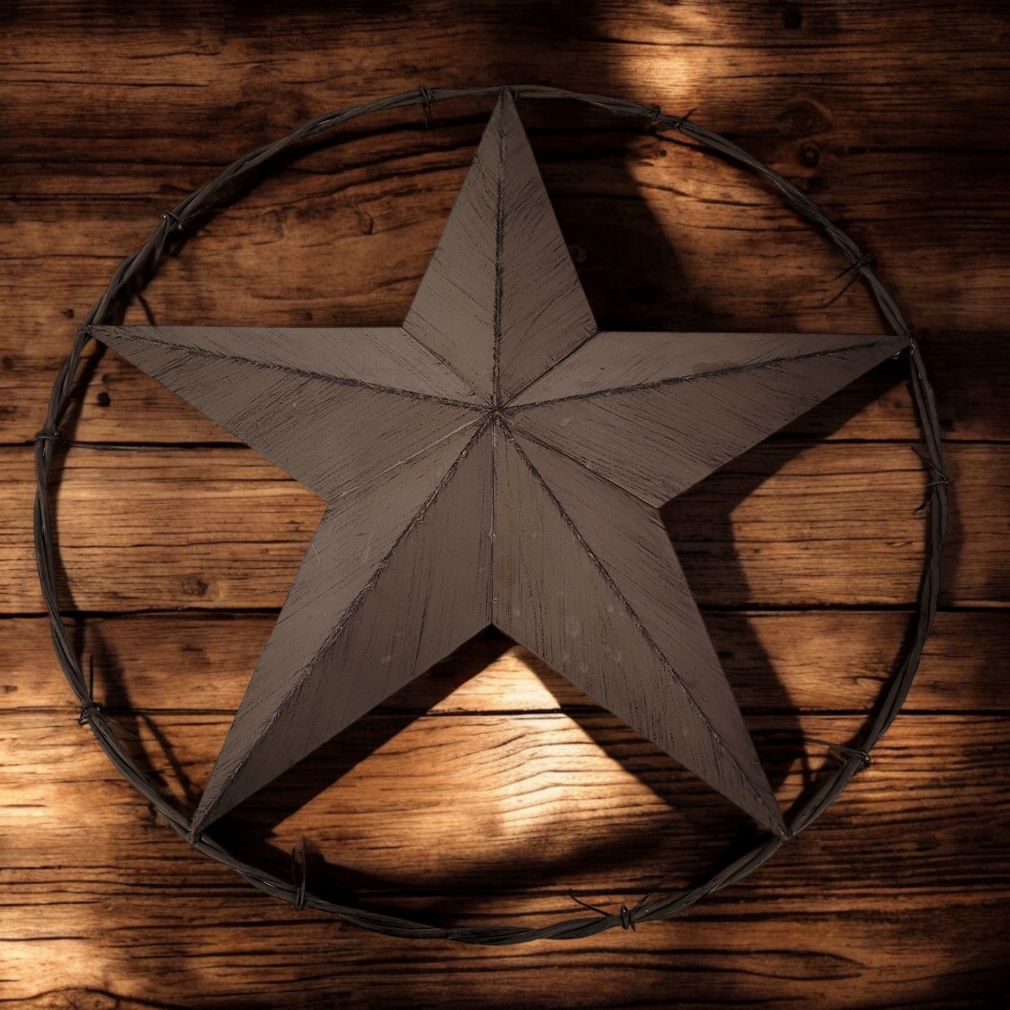 Large Hanging Barn Wall 25" Brown Star And Barbed Wire