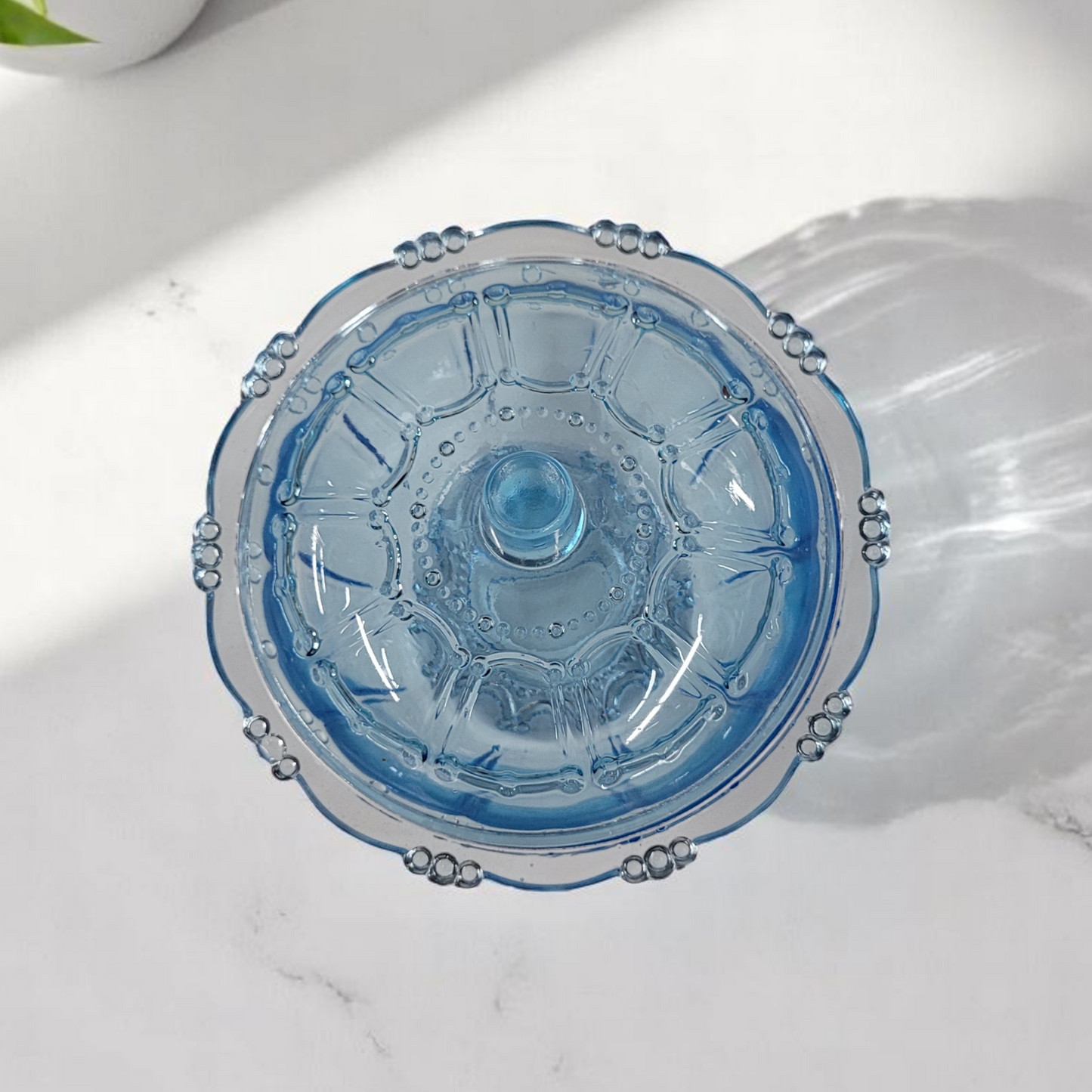 Vintage Blue Glass Small Sugar Bowl With Lid