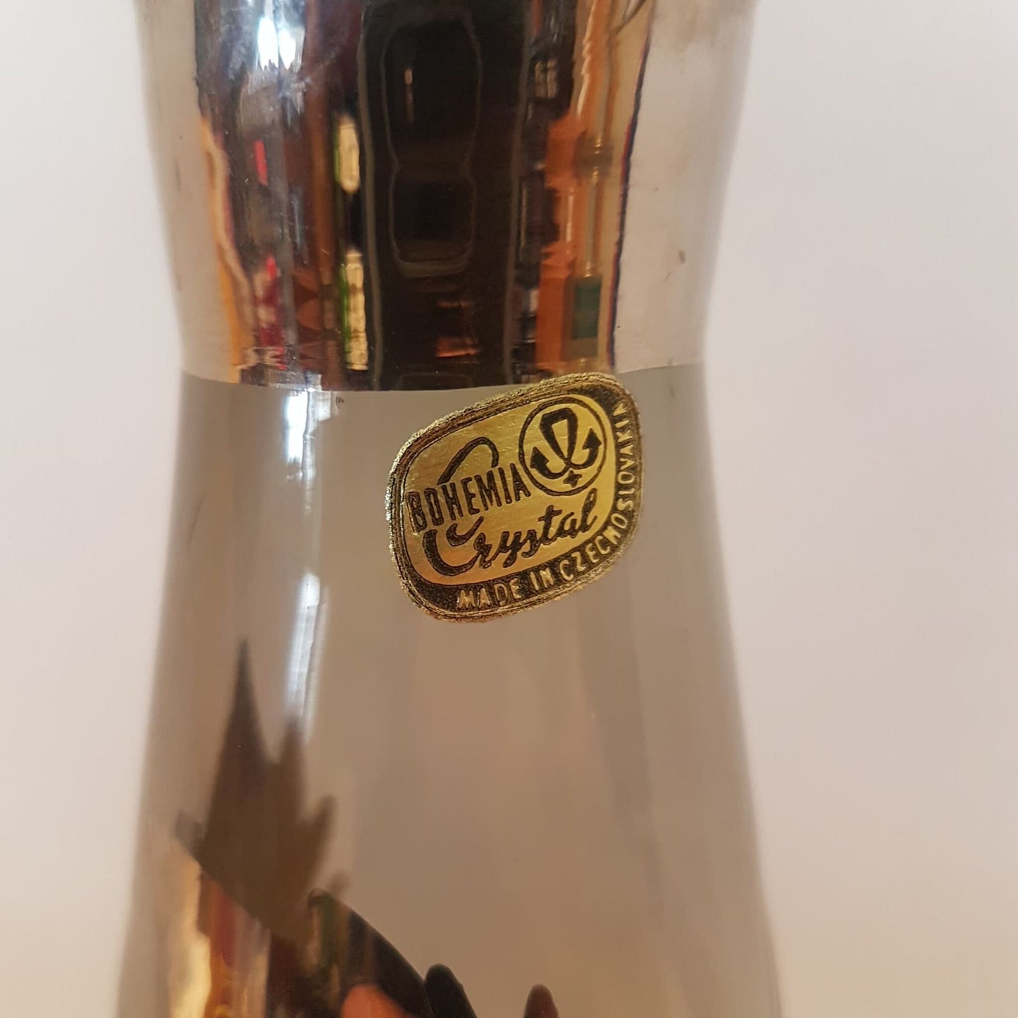 Bohemian Crystal Wine Decanter Czechoslovakia Art Glass Silver Deposit Barware