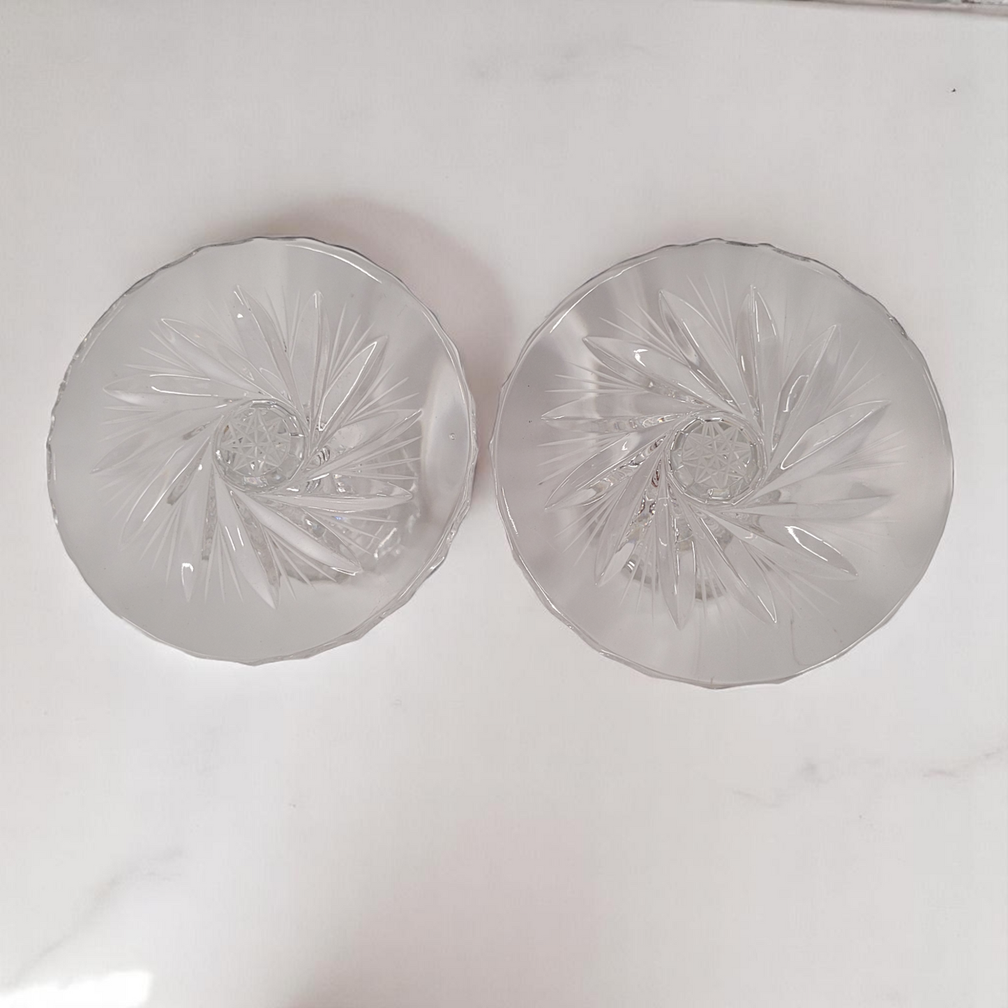 Set Of 2 Hand-Cut Crystal Glass Candle Holders Pinwheel Pattern