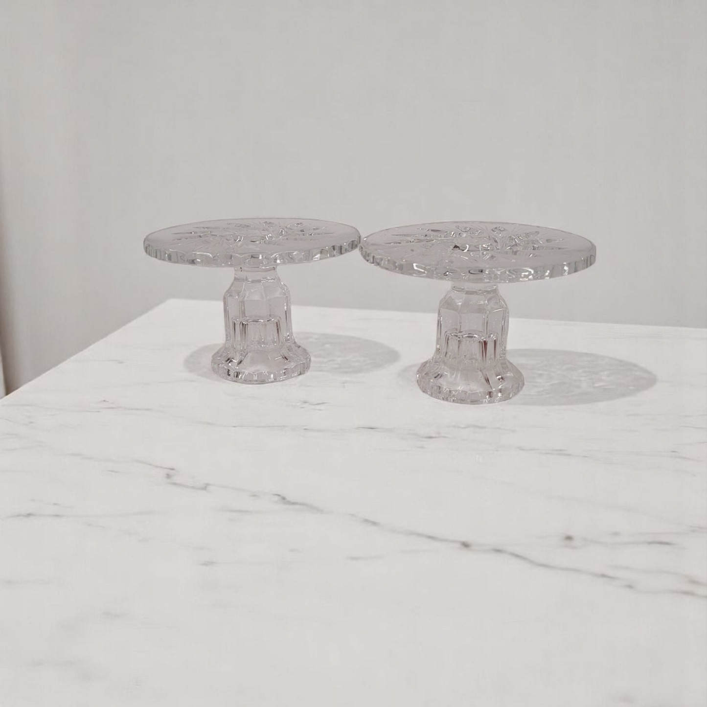 Set Of 2 Hand-Cut Crystal Glass Candle Holders Pinwheel Pattern