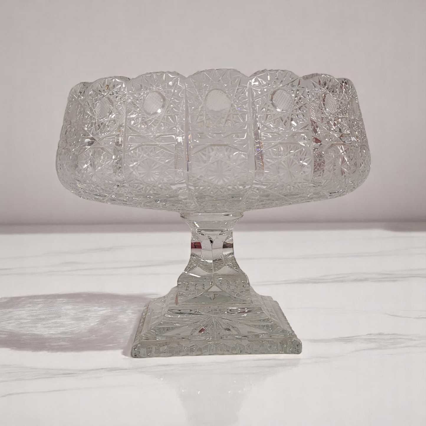Brilliant Crystal Cut Large Glass Bowl With Pedestal Base