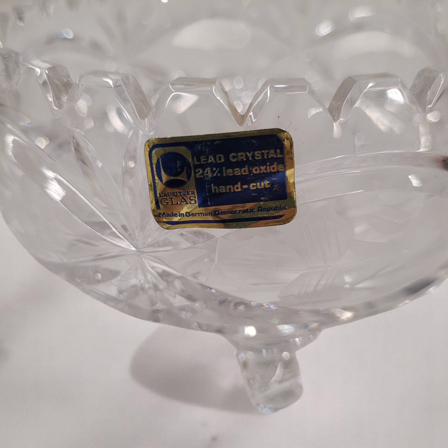 Vintage Crystal Cut 24% Lead Glass Small 3 Footed Bowl - Made In German Democratic Republic