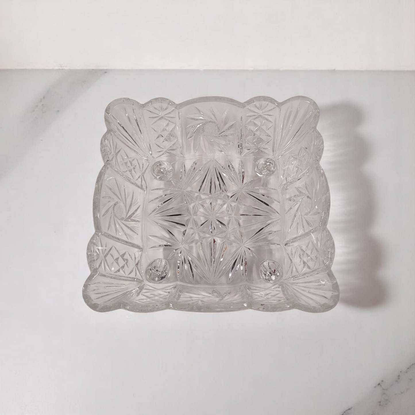 8" Hand-Cut Crystal Glass Square 4-Footed Pinwheel Serving Dish