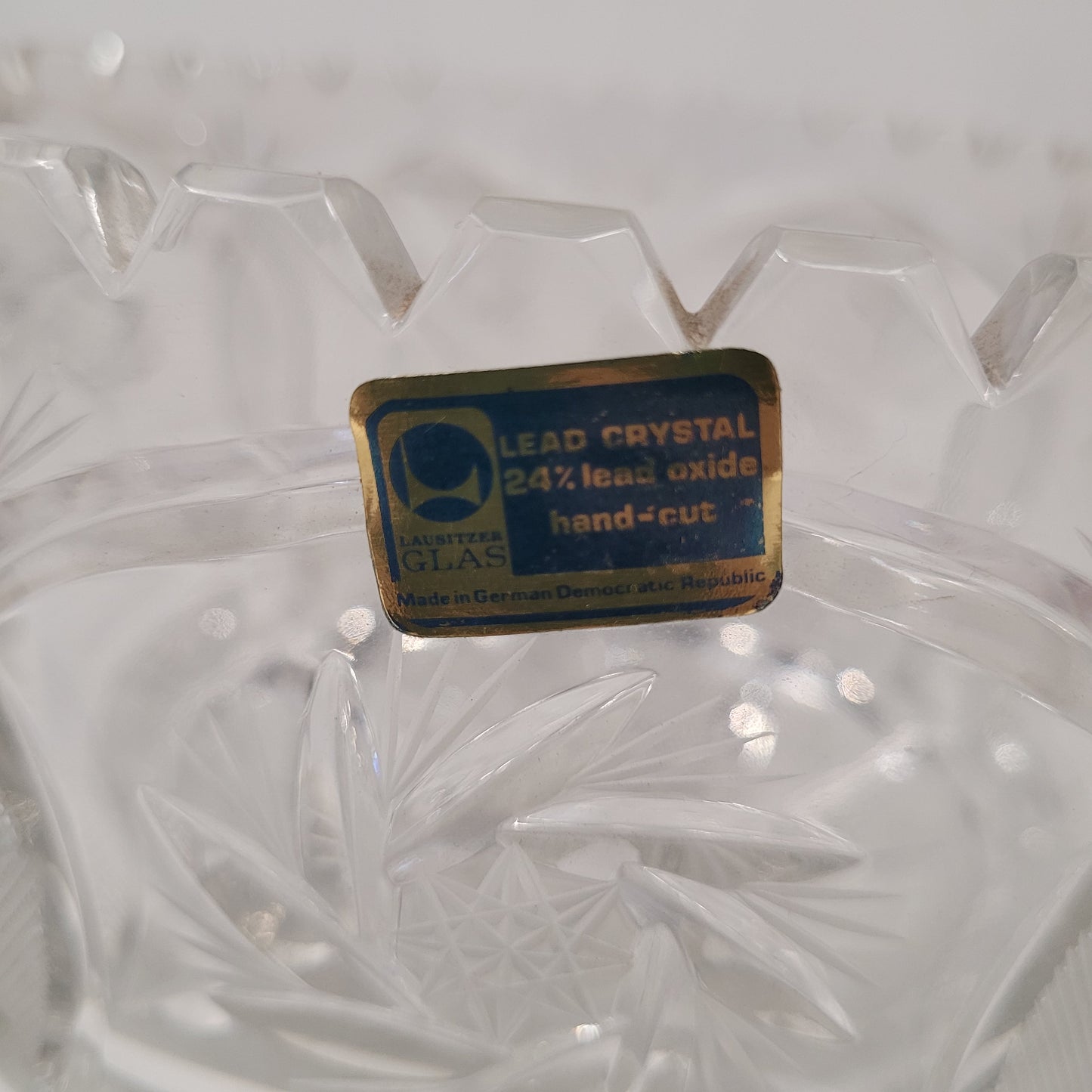 Vintage Large Crystal Cut Glass Bowl Solid Base - Made in German Democratic Republic