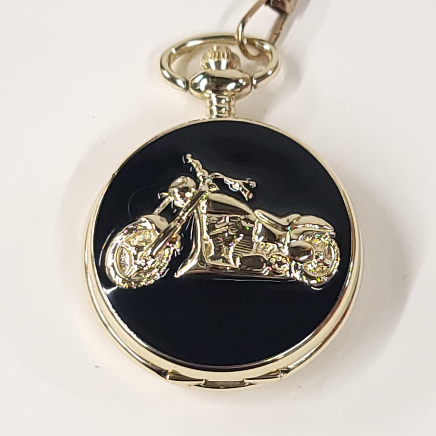 Vtg Motorcycle Pocket Watch & Chain  - Embassy By Gruen Quartz