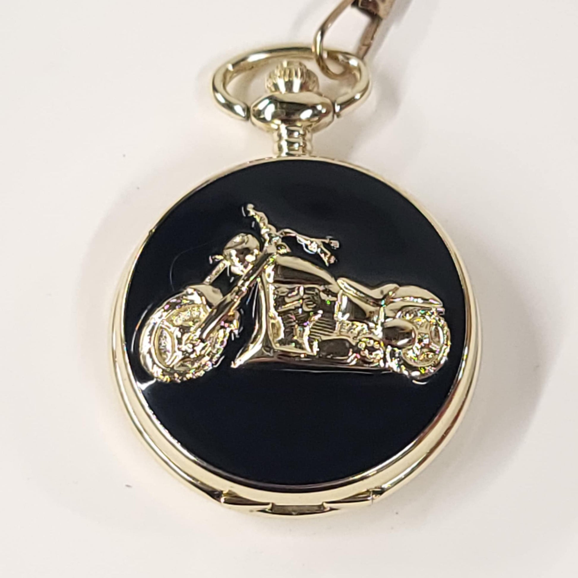 Vtg Motorcycle Pocket Watch & Chain  - Embassy By Gruen Quartz