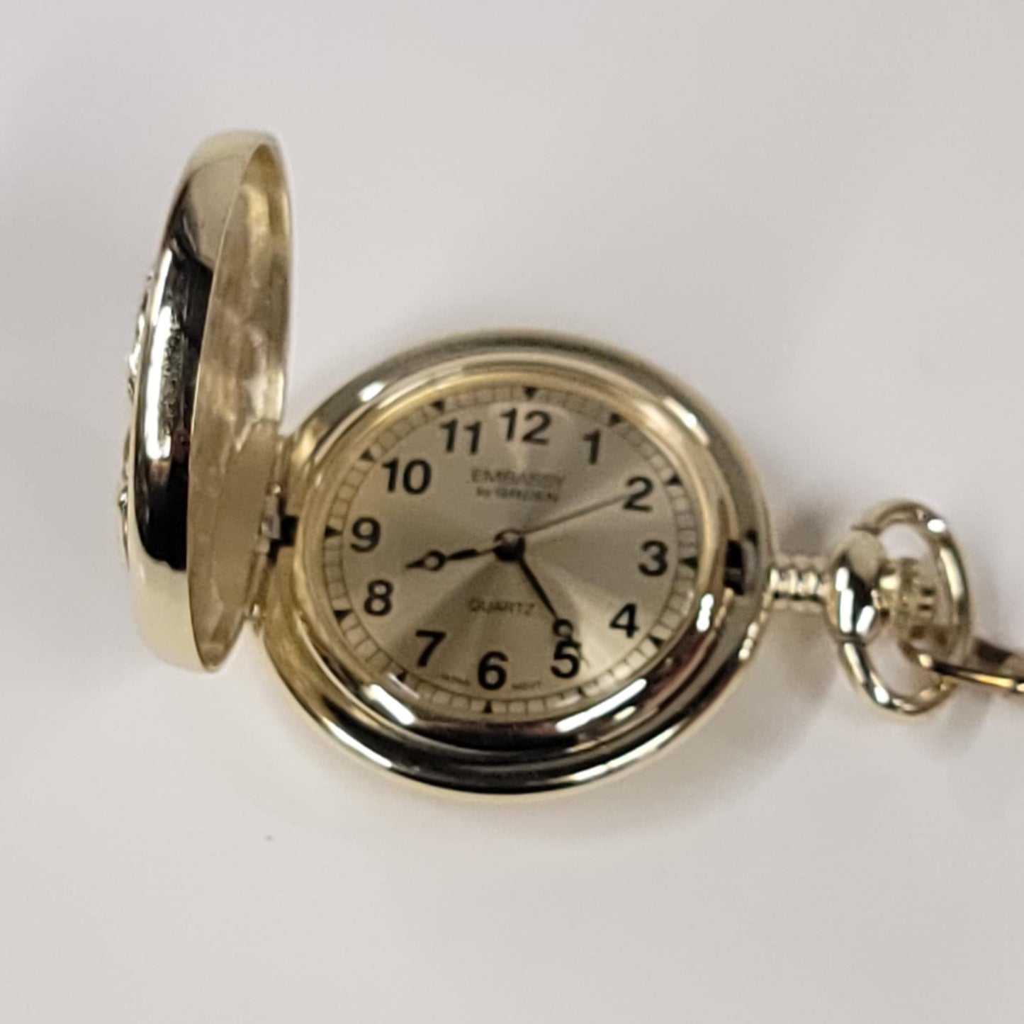 Vtg Motorcycle Pocket Watch & Chain  - Embassy By Gruen Quartz