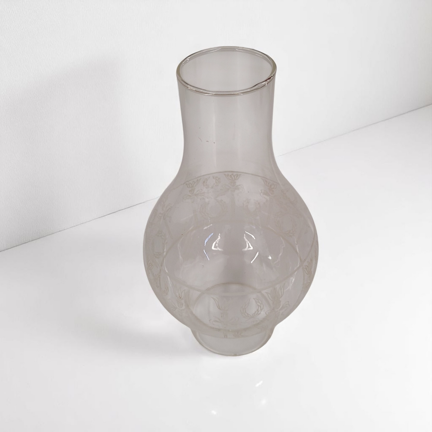 Vintage Hurricane Oil Lamp Replacement 10" x 3" Floral Design Glass Globe