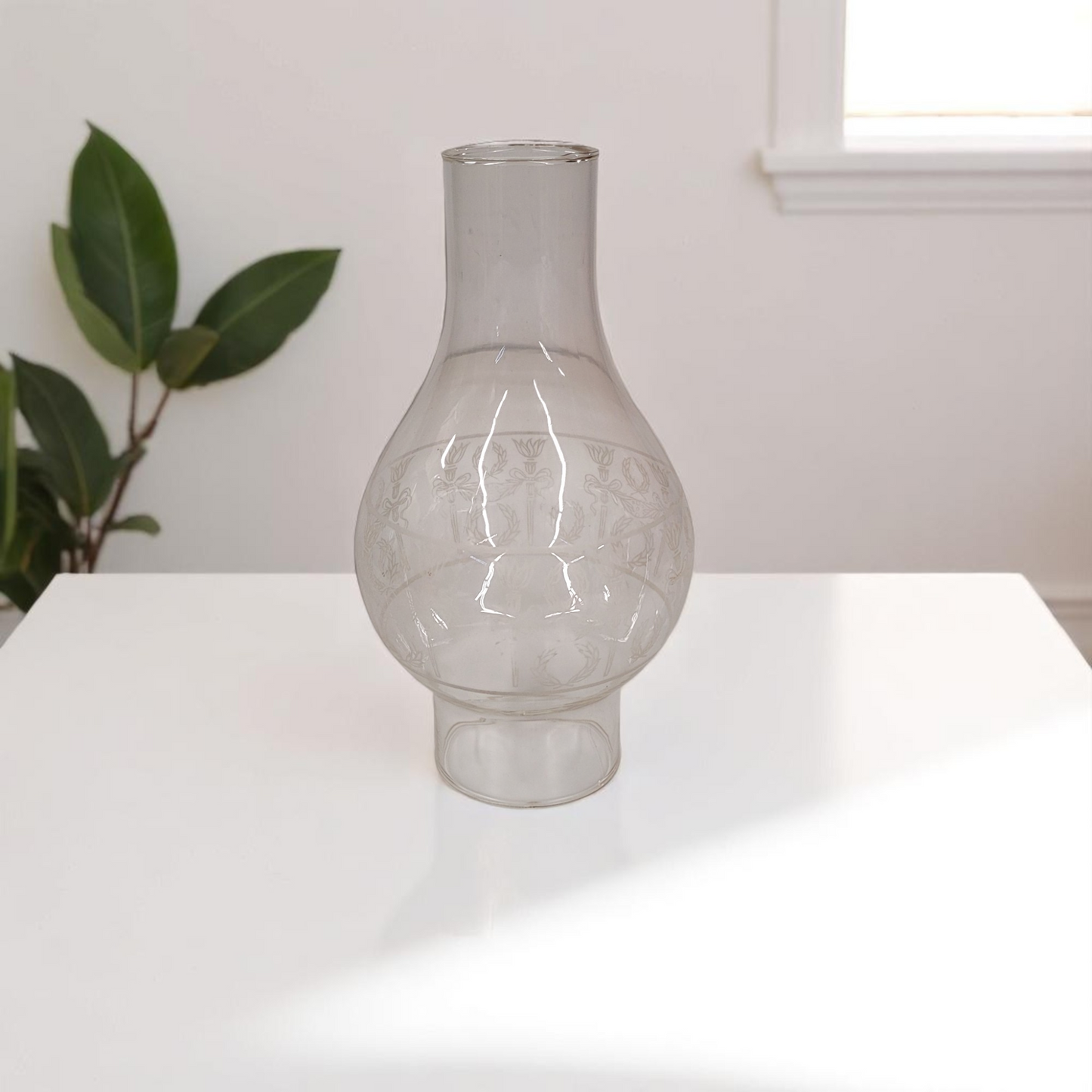 Vintage Hurricane Oil Lamp Replacement 10" x 3" Floral Design Glass Globe