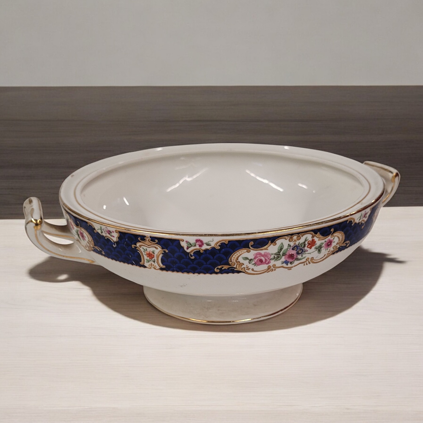 Vintage Grindley And Co. English Gold Trim China 8" Athens Shape Serving Bowl With Handles