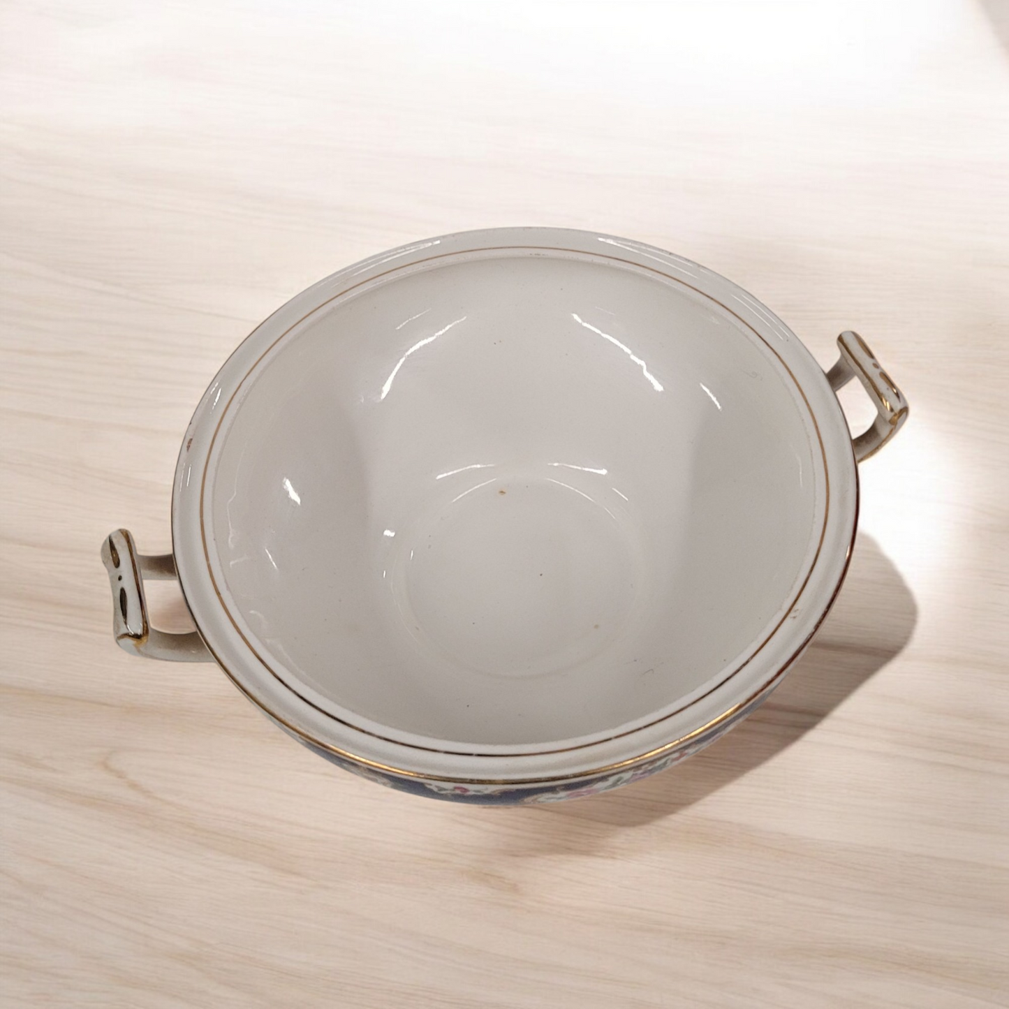 Vintage Grindley And Co. English Gold Trim China 8" Athens Shape Serving Bowl With Handles