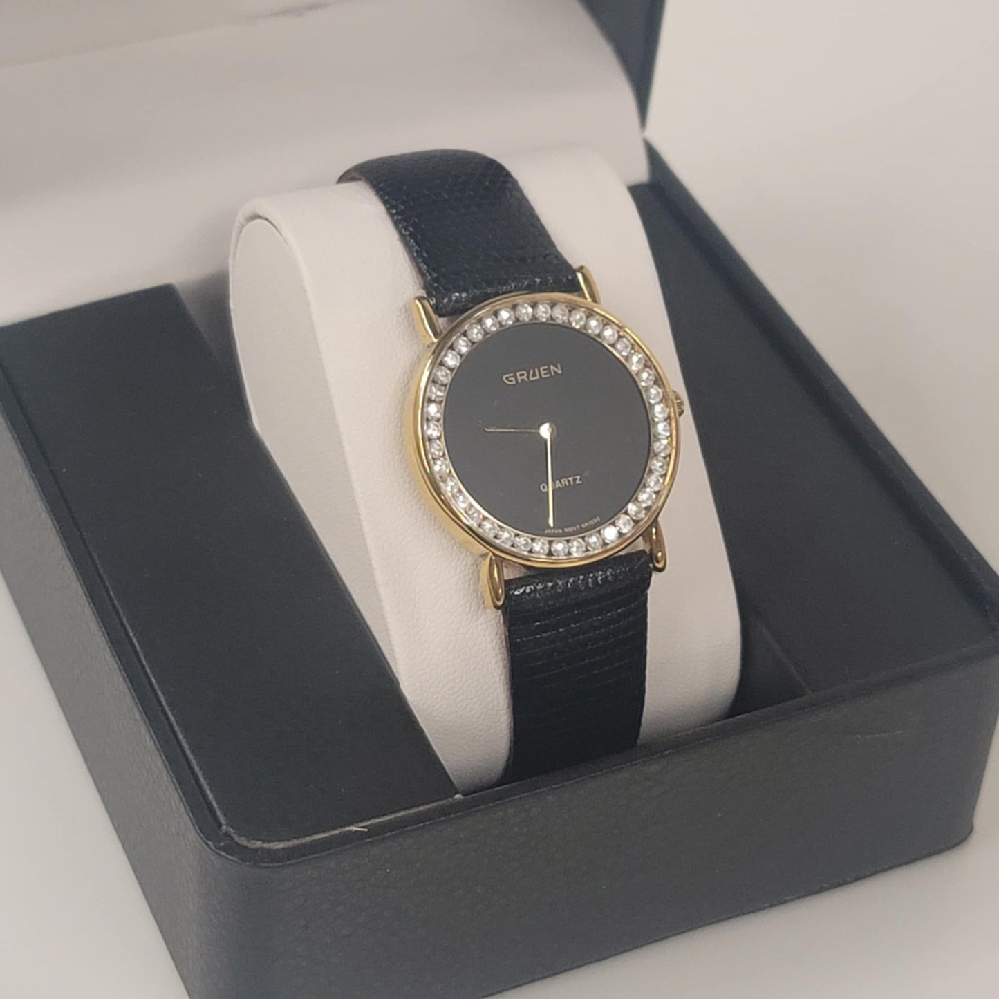 Vintage Gruen Quartz Diamond Bezel Watch