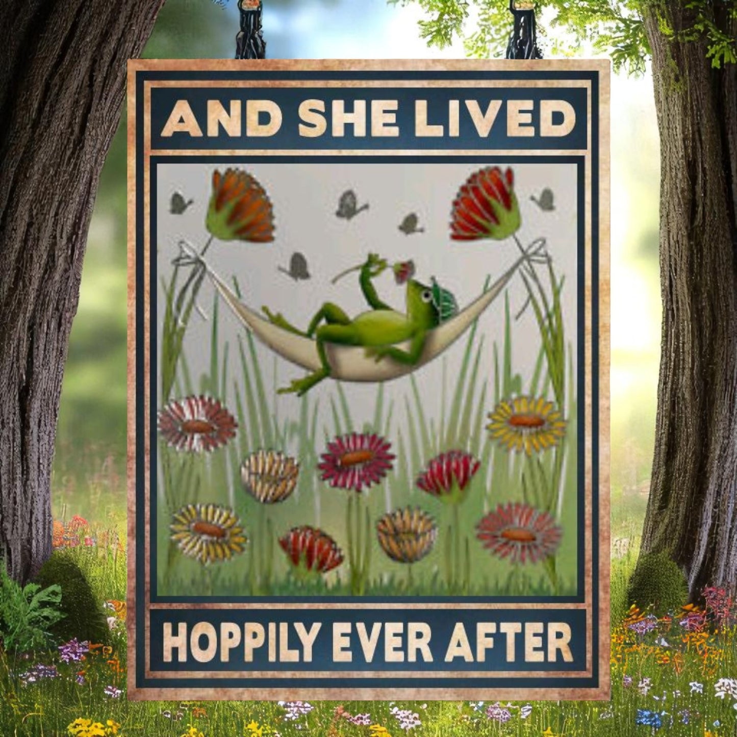 She Lived Hoppily Ever After Victorian Frog Sign – Handmade Aluminum Art