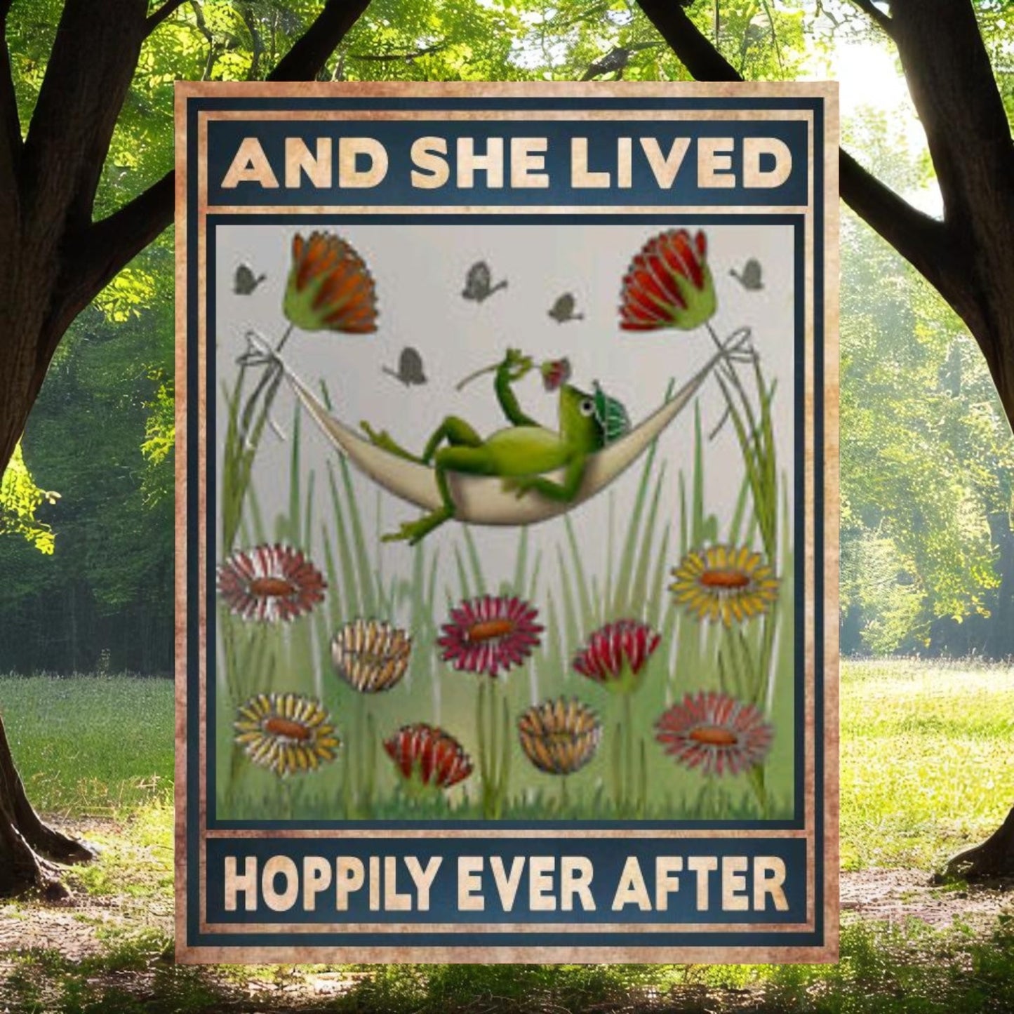 She Lived Hoppily Ever After Victorian Frog Sign – Handmade Aluminum Art