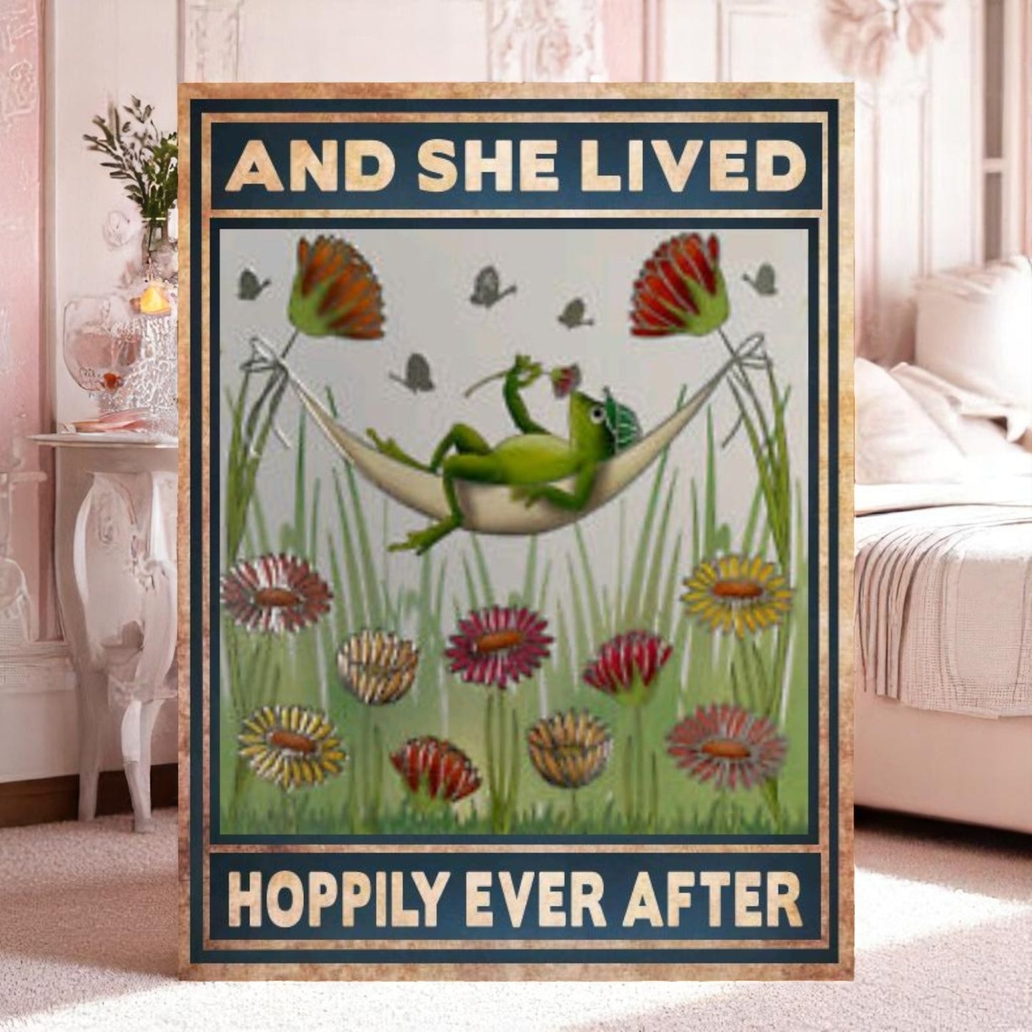 She Lived Hoppily Ever After Victorian Frog Sign – Handmade Aluminum Art