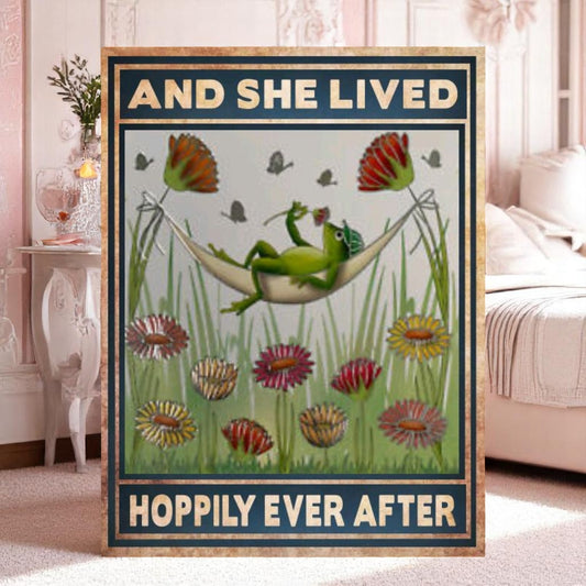 She Lived Hoppily Ever After Victorian Frog Sign – Handmade Aluminum Art - Wainfleet Trading Post