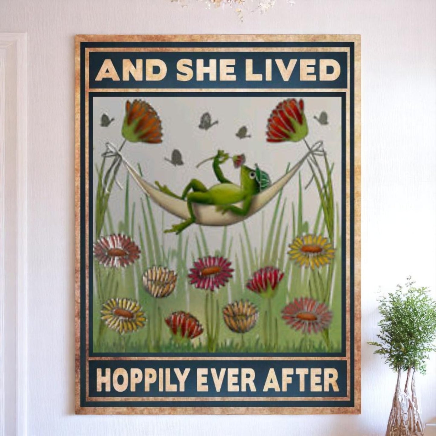 She Lived Hoppily Ever After Victorian Frog Sign – Handmade Aluminum Art
