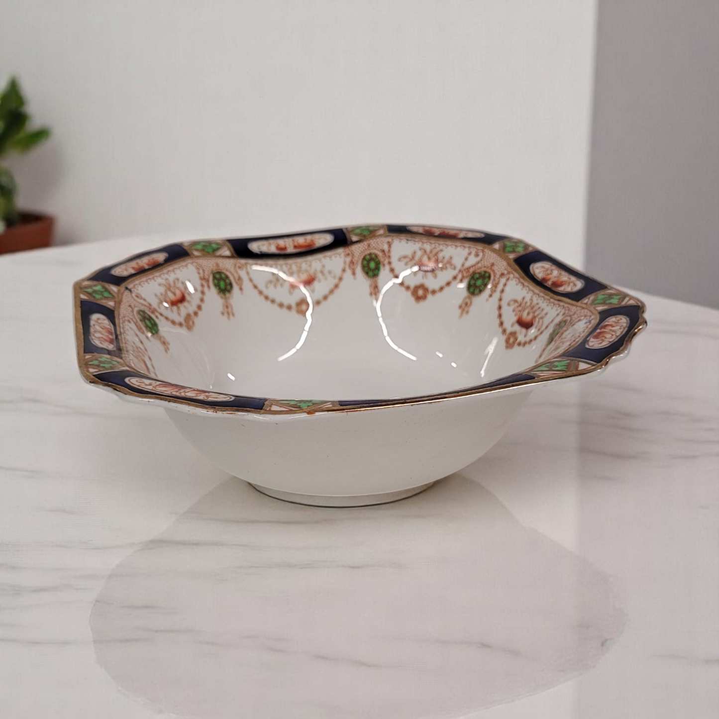 Vintage 1910s Hughes And Son Square Bowl Imperial Derby Pattern