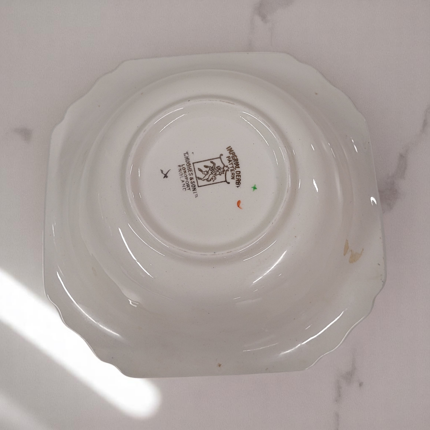Vintage 1910s Hughes And Son Square Bowl Imperial Derby Pattern