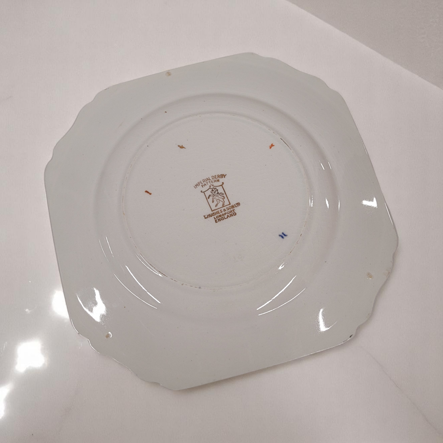 Vintage 1910s Hughes And Son Square Plate Imperial Derby Pattern Made In Longport England