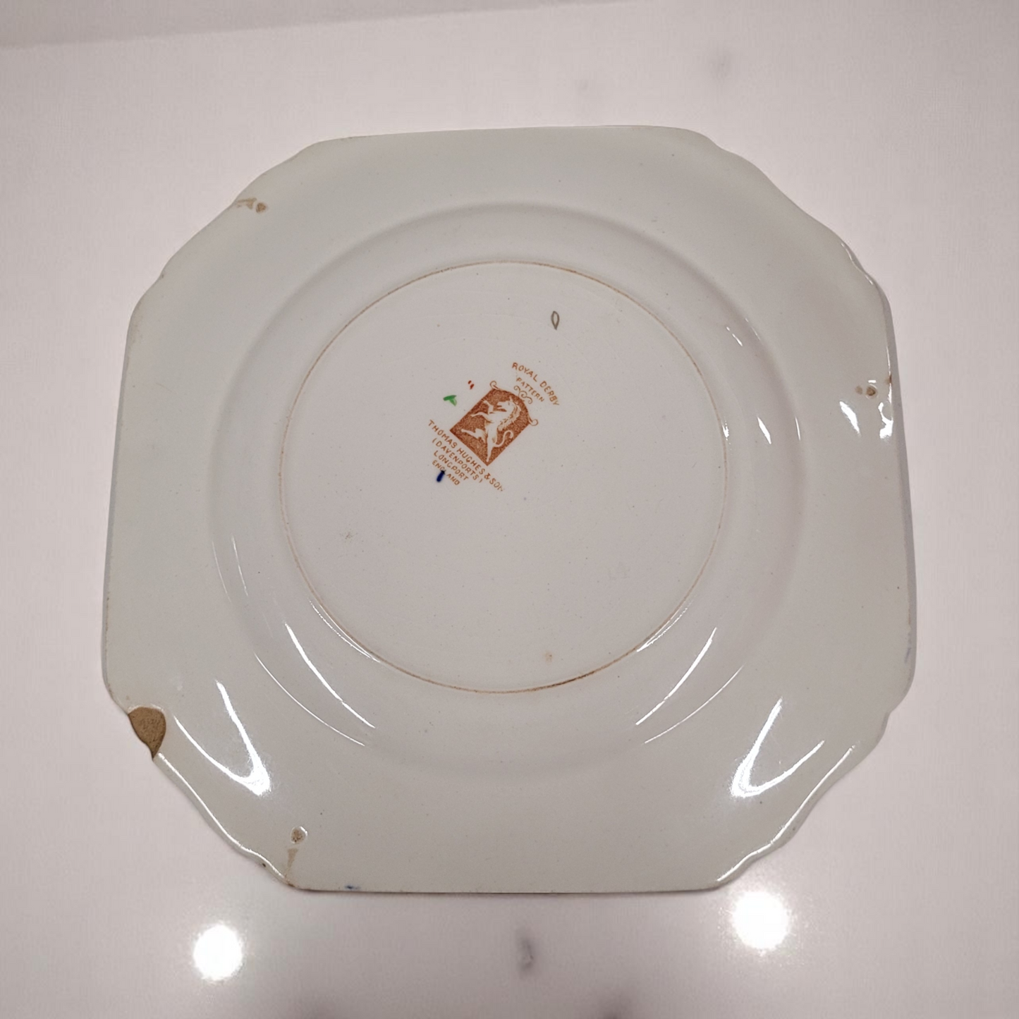 Vintage 1910s Hughes And Son Square 8.5 " Plate Royal Derby Pattern Made In Longport England