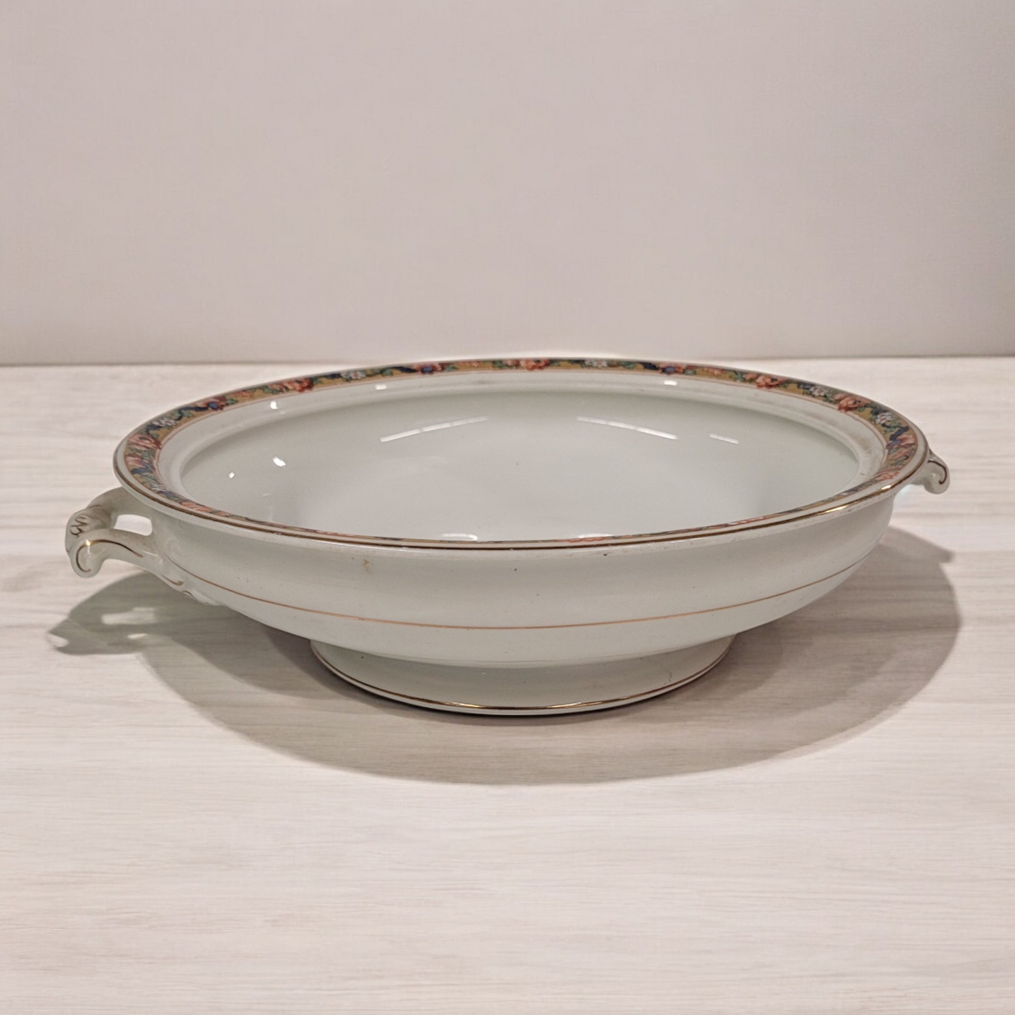Vintage Johnson Bros English China 9.25" Gold Trim Serving Bowl With Handles