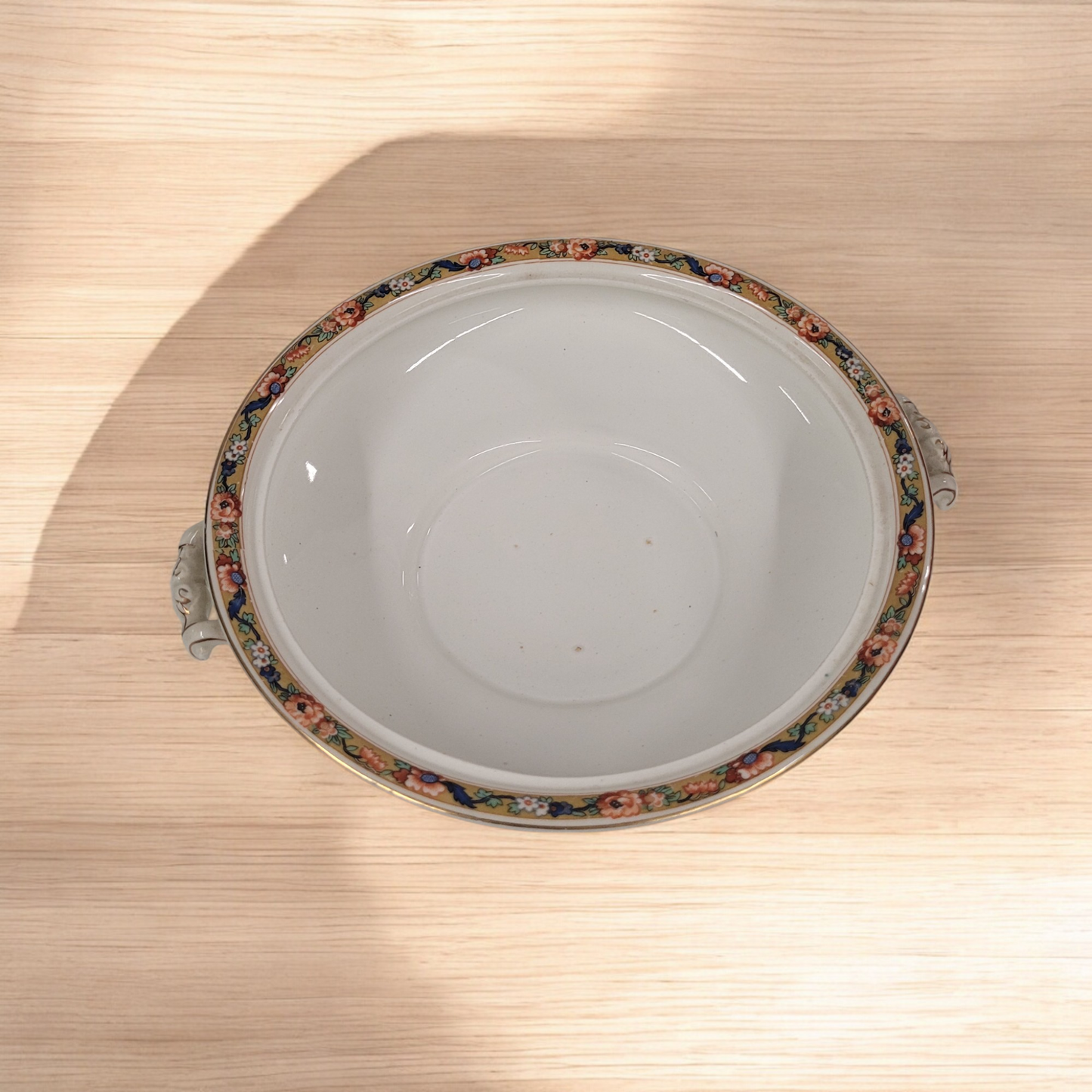 Vintage Johnson Bros English China 9.25" Gold Trim Serving Bowl With Handles