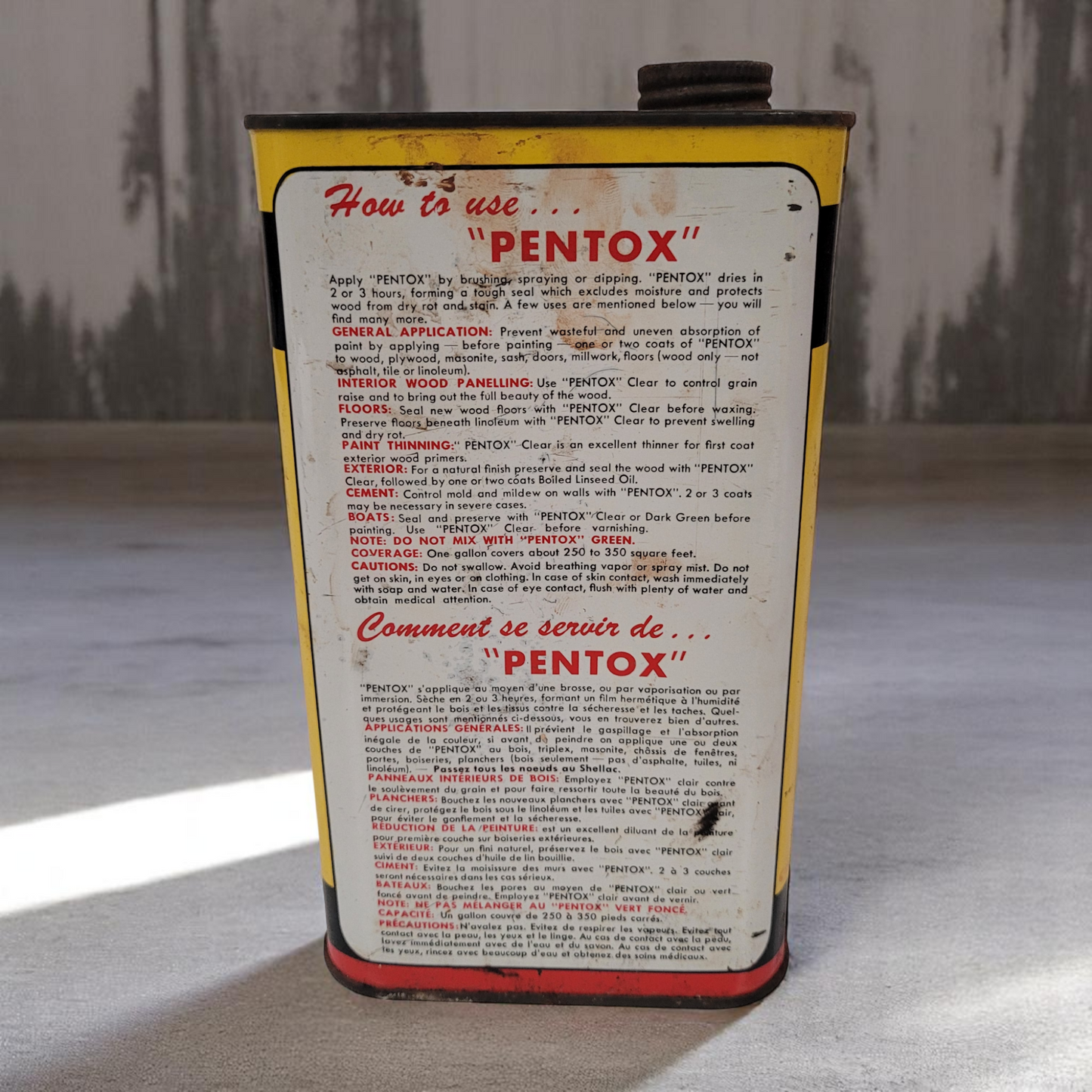 Antique Pentox Wood Preserver Painted Tin Can Osmose Wood Preserving Co. Canada