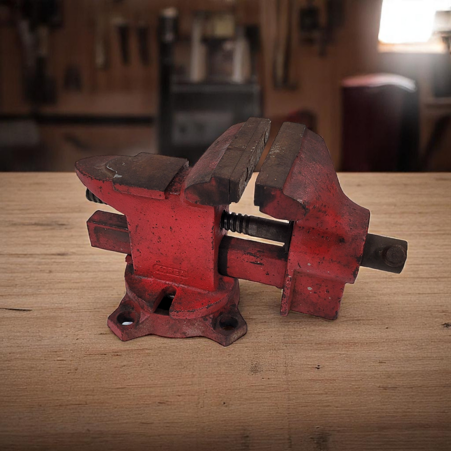 Vintage 4" Red Bench Vise With Swivel Base Made In Korea