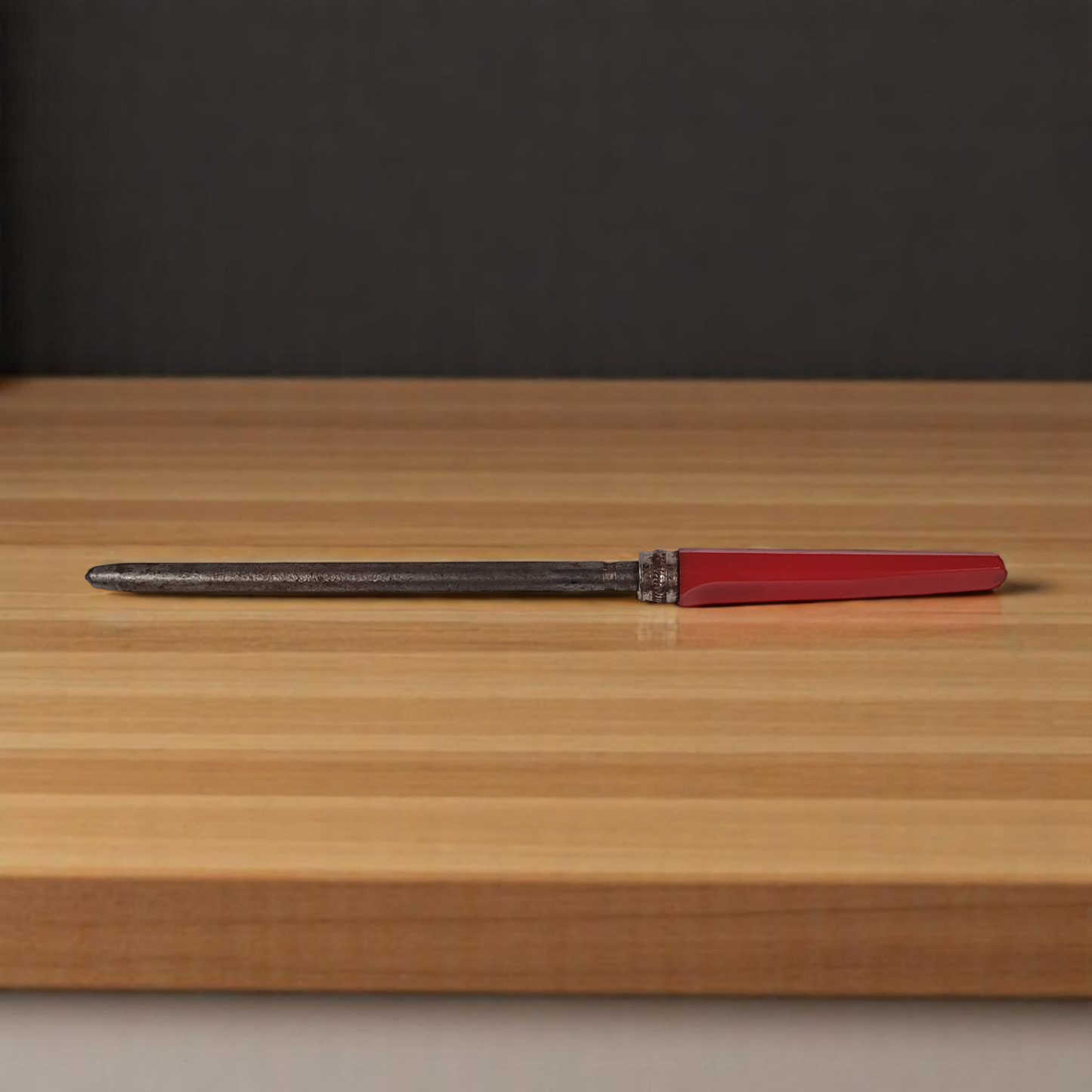 Vintage Red Handled Ornate Butcher/Chef Knife Sharpener