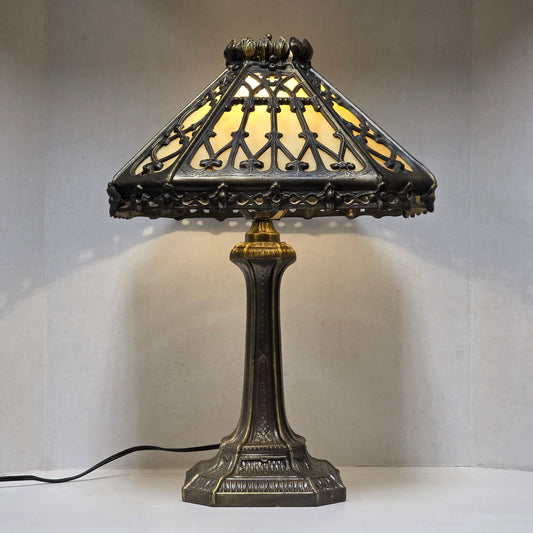 Timeless Victorian elegance in bronze and slag glass.