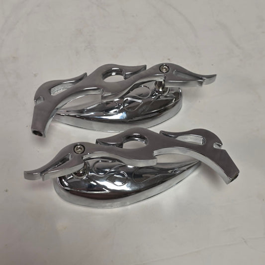 Vintage chrome flame motorcycle mirrors with classic custom styling, perfect for making your bike stand out.