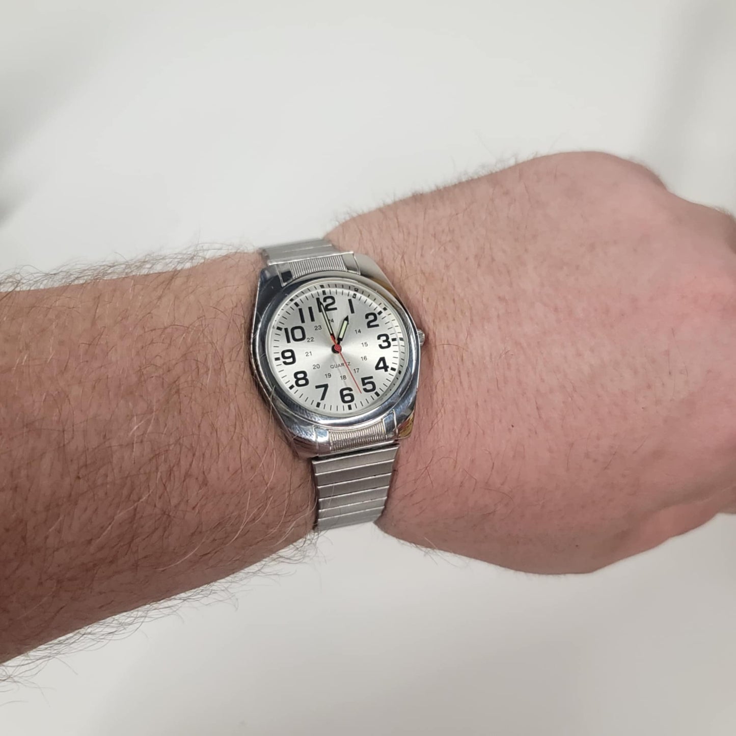 Accutime Men's Stainless Steel Quartz Watch – 37mm Case with 24-Hour Dial