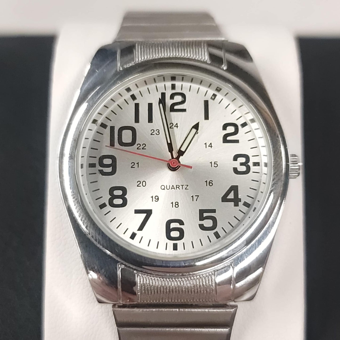 Accutime Men's Stainless Steel Quartz Watch – 37mm Case with 24-Hour Dial