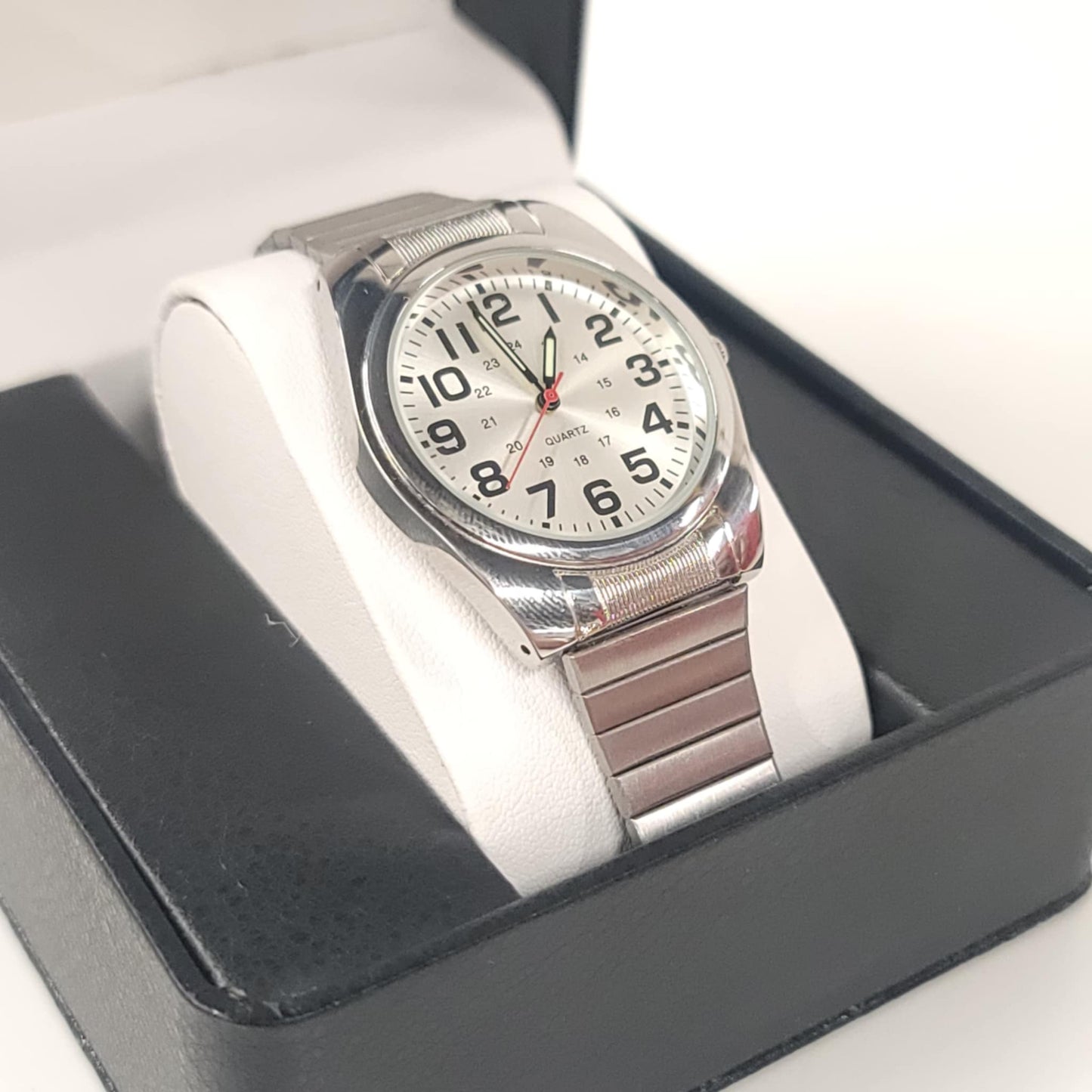 Accutime Men's Stainless Steel Quartz Watch – 37mm Case with 24-Hour Dial