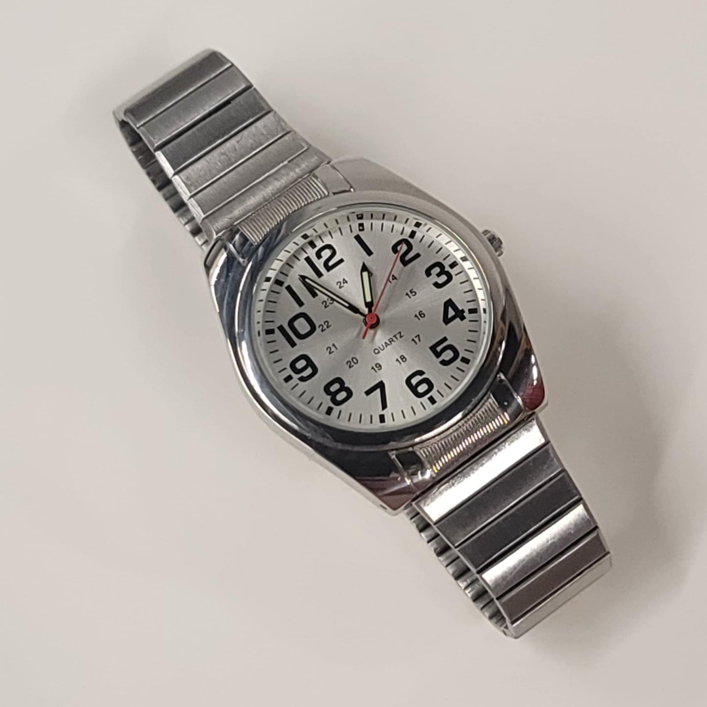 Accutime Men's Stainless Steel Quartz Watch – 37mm Case with 24-Hour Dial
