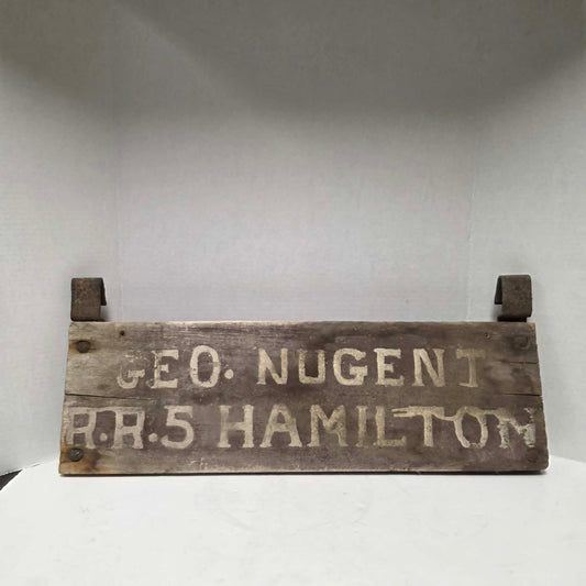 Over 100-year-old George Nugent RR5 Hamilton buggy plate, a unique piece of early Canadian rural history.
