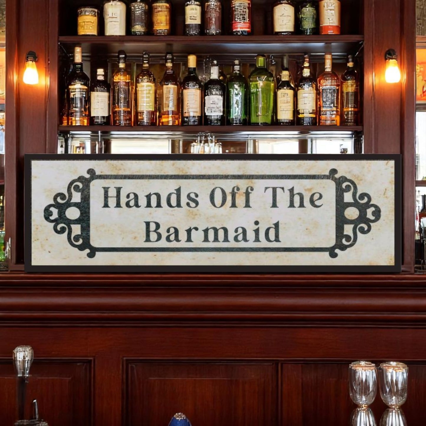 Hands Off the Barmaid Aluminum Sign – Handmade in Two Sizes