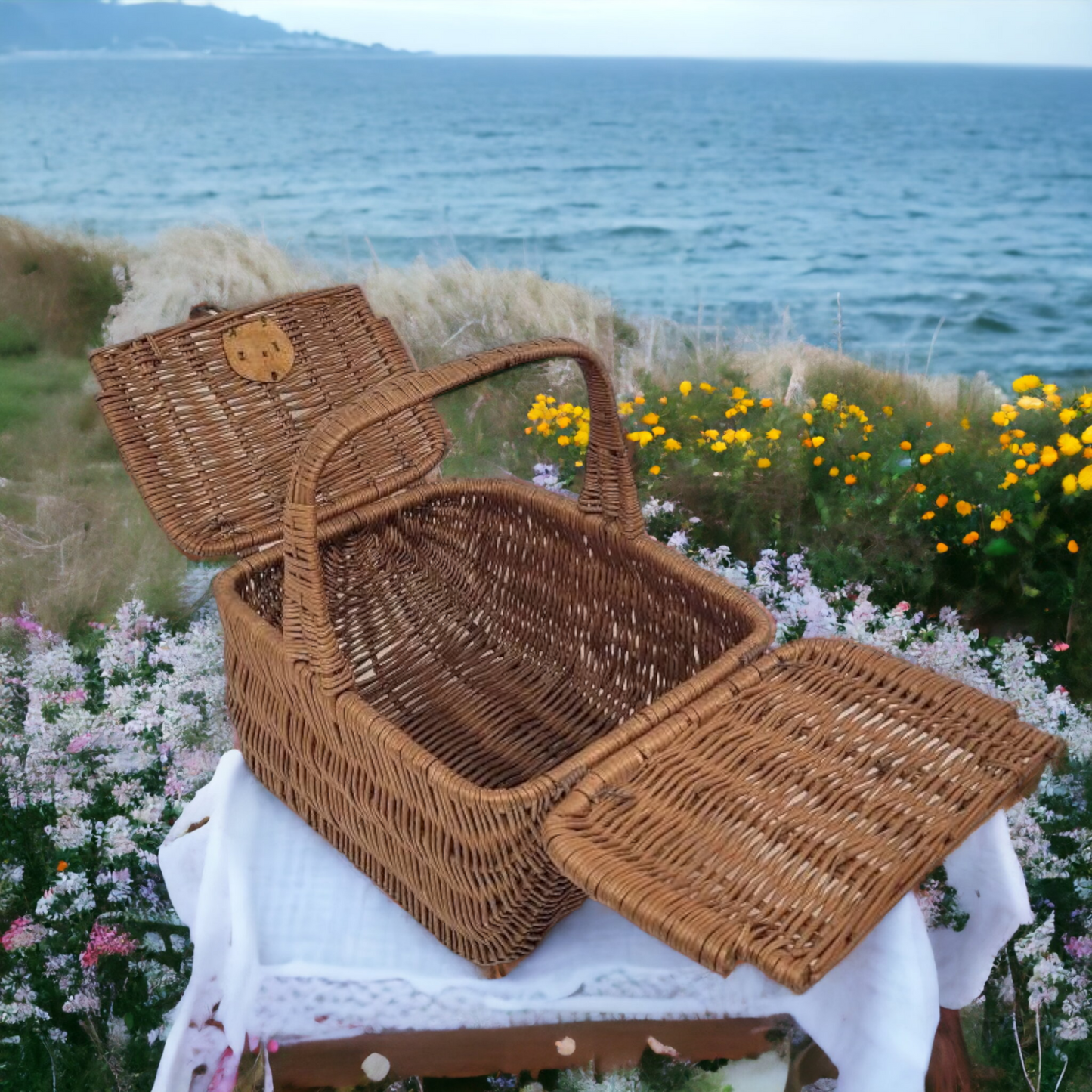 folding wicker picnic basket