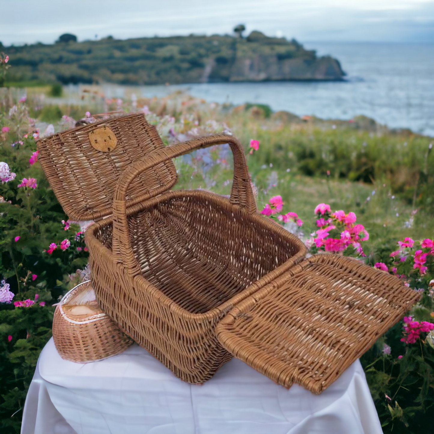 folding wicker picnic basket
