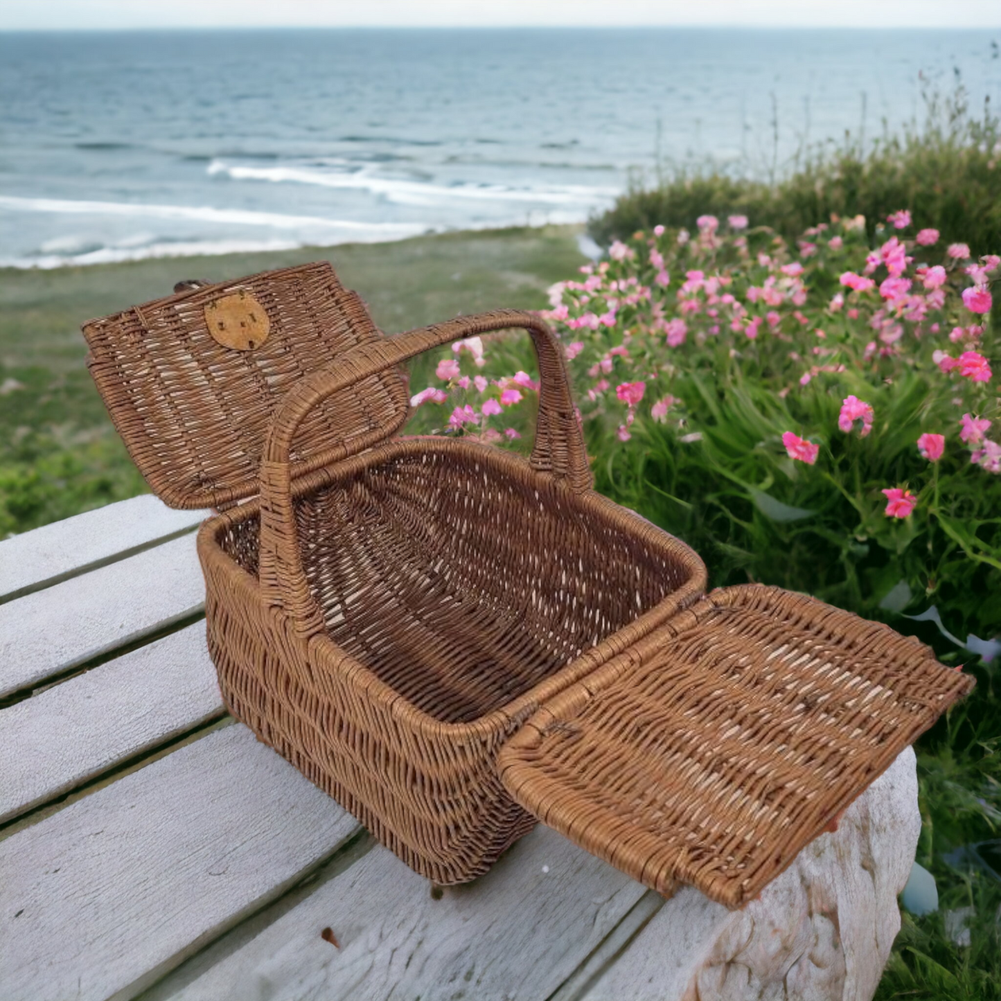 folding wicker picnic basket