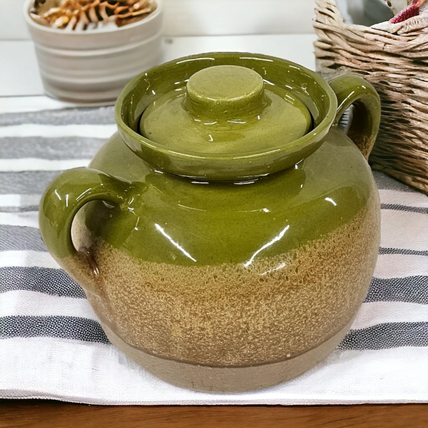 Green Bean Crock Jar MCM White Oak Made In Canada