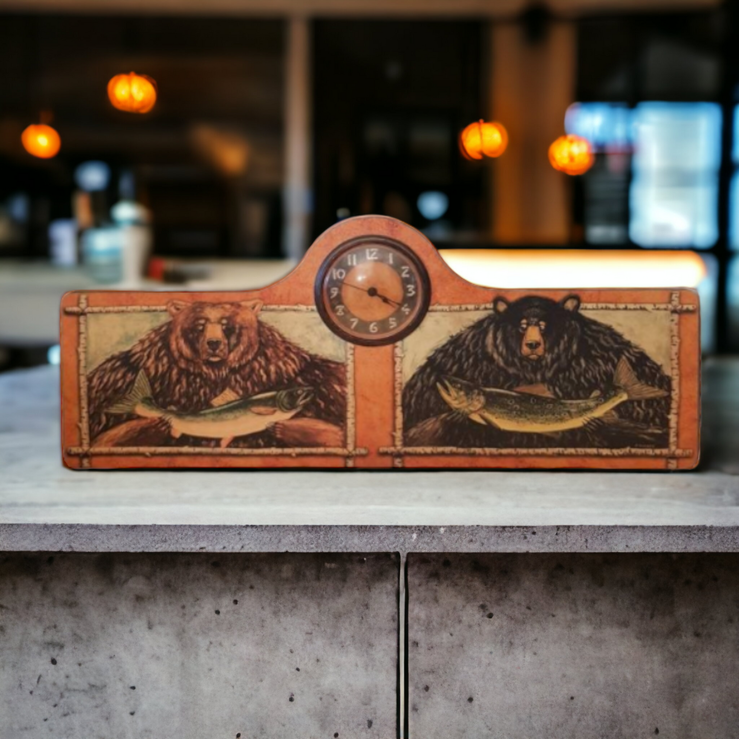 Hunting Themed Clock Grizzly Bear Fishing Salmon Hunt Camp Decor