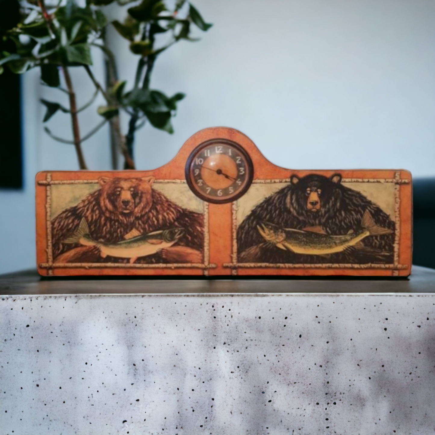 Hunting Themed Clock Grizzly Bear Fishing Salmon Hunt Camp Decor